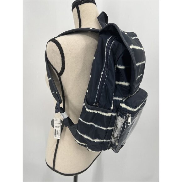 No Boundaries Nylon Flap Backpack Clear Vinyl Pocket Navy Tie Dye NWT 16" deep - Picture 2 of 8